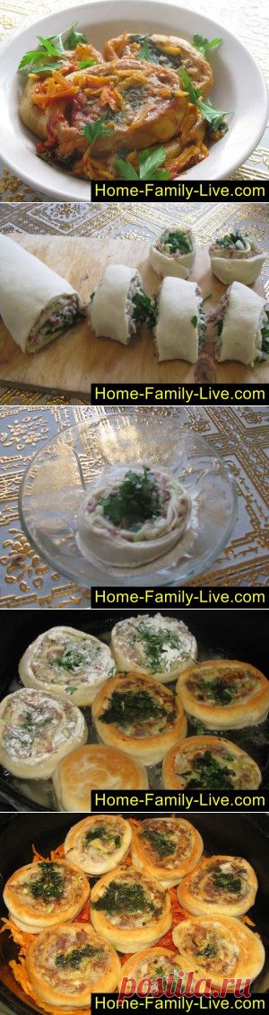 Гусарики - пошаговый фоторецепт - рулет из теста с мясным фаршем в соуКулинарные рецепты