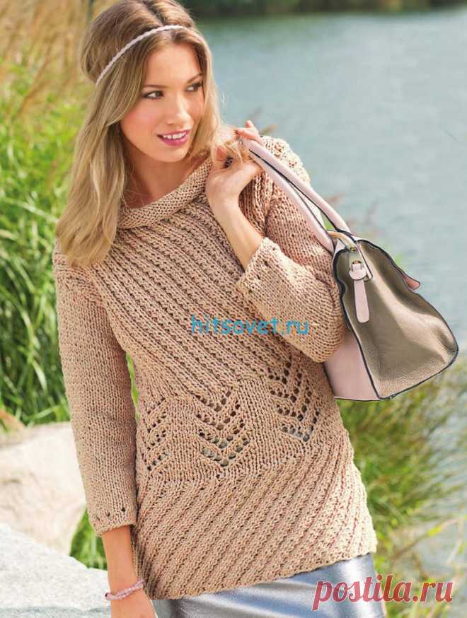 Вязание пуловера с диагональными узорами