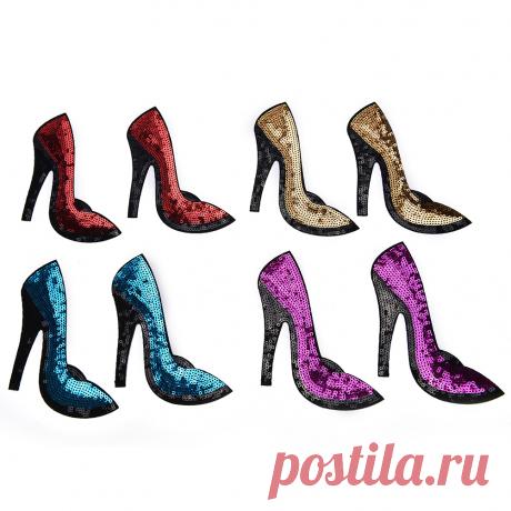 Новый 2 ШТ. = 1 Пара Туфли на Высоком каблуке Блестками Железа На Патчи Аппликация Вышивка Вышитые Утюг на патч для Женской Одежды купить на AliExpress