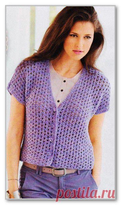 Вязание спицами. Женские модели. Летний короткий ажурный жакет, со спущенными плечами. Размеры: 38/40 (42) 44/46