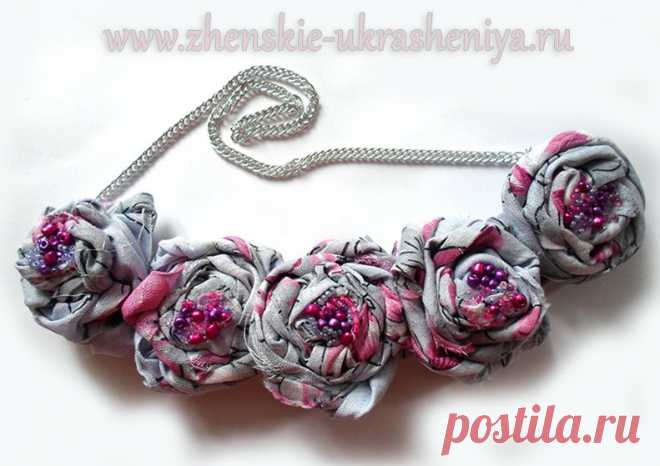 Колье из текстильных роз | Своими руками