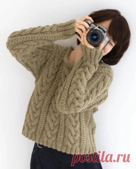 Японский пуловер с косами - схема на японском | Модная Я