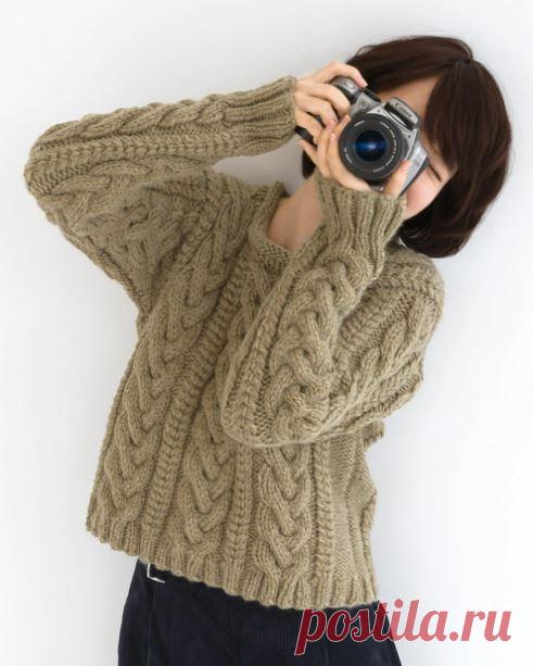 Японский пуловер с косами - схема на японском | Модная Я