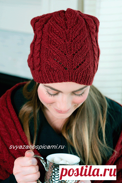 Женская шапка и снуд вязанные спицами