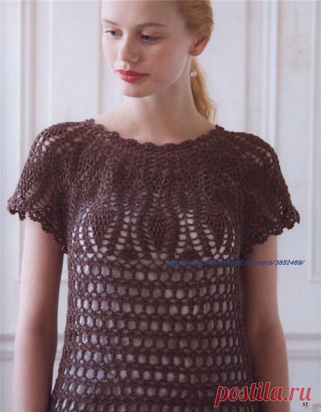 Туника с круглой кокеткой с узором "ананас"