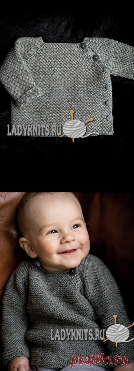 Вязаный спицами простой джемпер реглан для ребенка от рождения до 3 лет