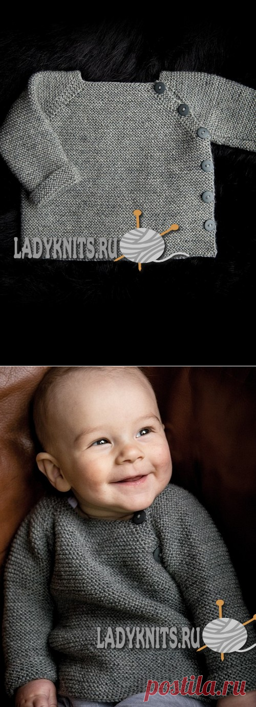 Вязаный спицами простой джемпер реглан для ребенка от рождения до 3 лет