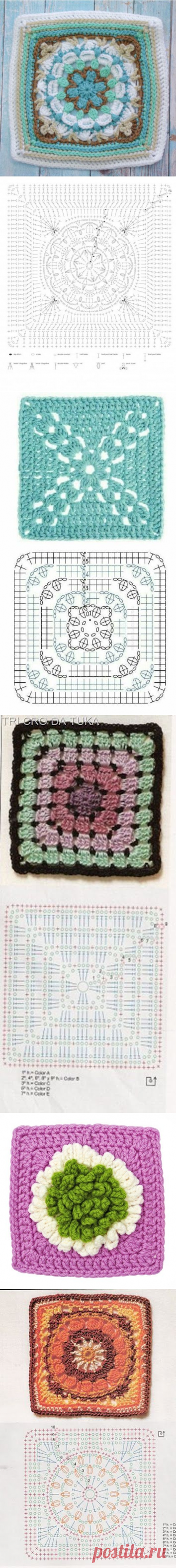 Мастера и умники: Большая подборка мотивов со схемами крючком для вязание пледов, подушек, покрывал