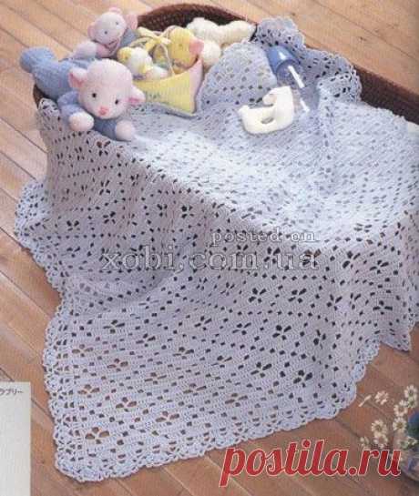 детский пледик сиреневого цвета вязаный крючком