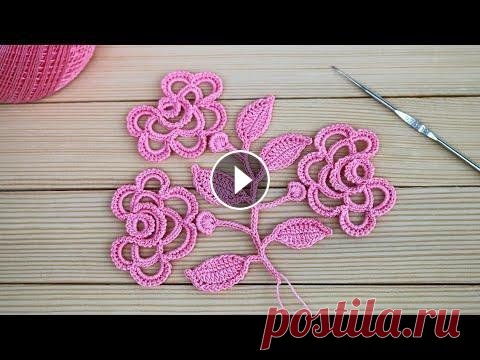 ВЕТОЧКА С ЦВЕТАМИ РОЗЫ простые мотивы для ирландского кружева ВЯЗАНИЕ КРЮЧКОМ мастер-класс CROCHET Мой инстаграм: @Уроки ВЯЗАНИЯ Литке Татьяны @Уроки ВЯЗАНИЯ для начинающих Вязание ирландского кружева МАСТЕР-КЛАССЫ: ЦВЕТЫ крючком МК: ЛИСТИКИ крючком...