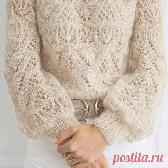 Женственный джемпер из мохера от французских дизайнеров. Составила схему узора | Вяжем вместе!... Чудесный ажурный джемпер найден на просторах французского сообщества по вязанию Phildar. Это нежная женственная модель в базовом оттенке бежевого, выполненная из невесомой мохеровой ниточки.
