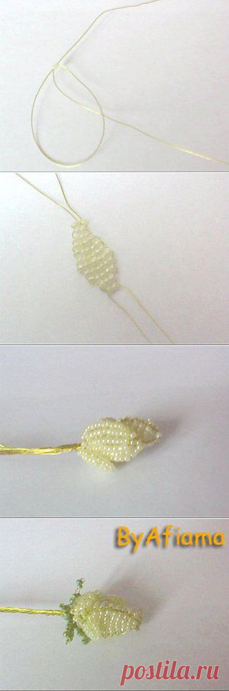 Белая роза из бисера
