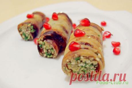 Баклажанные рулетики с грецким орехом и гранатом / С овощами и с грибами / Кулинарные рецепты - Фуд-клаб.ру