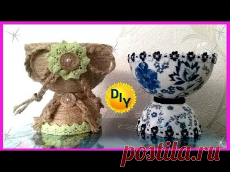 Необычные вазы из джута и под гжель своими руками из бросового материала.