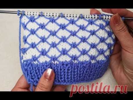 №187 Великолепный двухцветный узо СЕТКА спицами  Жаккардовый узор