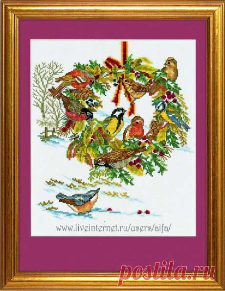 Вышивка крестом, схемы Венок &quot;Зимние птицы&quot; Eva Rosenstad Winter Bird's Wreath