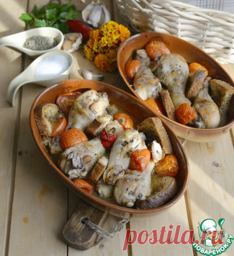 Ароматная курица, запечённая с хлебом