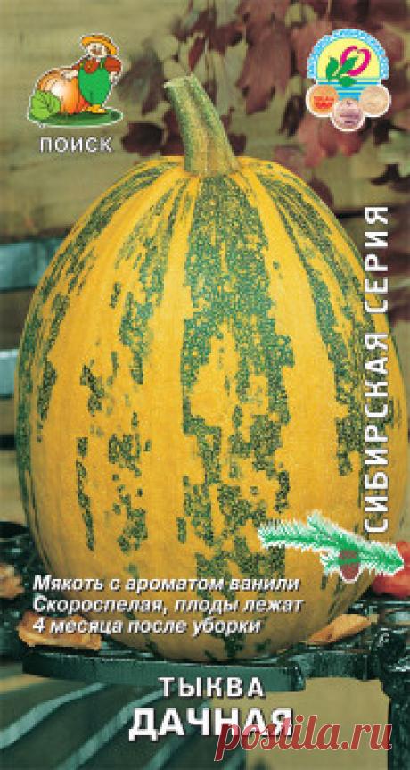 Семена "Тыква твердокорая. Дачная (Сибирская серия)", (10 штук) Описание растения: Вид твердокорая. Раннеспелый столовый сорт. Период от полных всходов до начала плодоношения 70-85 дней. Растение короткоплетистое, компактное. Длина главной плети средняя. Плод овальный или обратнояйцевидной формы. Поверхность сегментированная. Окраска фона зрелого...