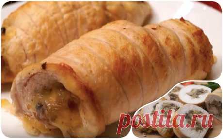 Куриный рулет с грибами и сыром для праздничного стола