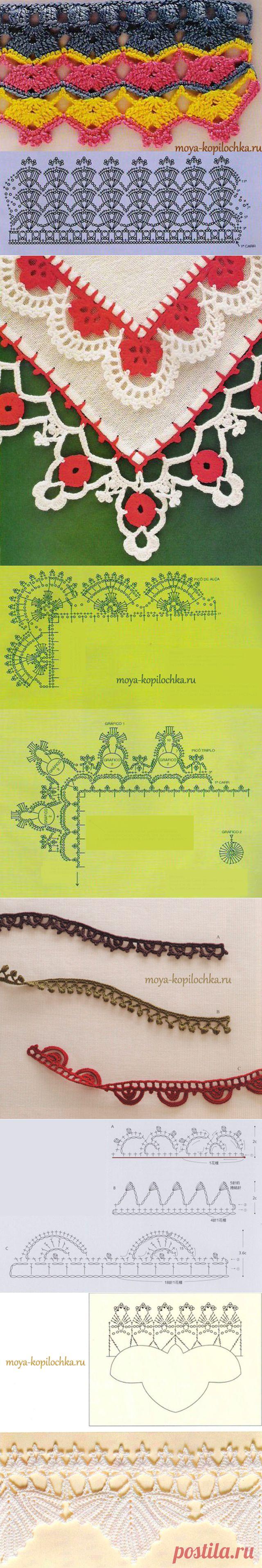 42 образца вязаного кружева для отделки края изделия со схемами - Вязание - Моя копилочка