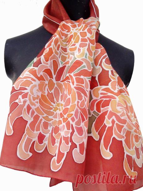 Hand painted silk skarf Flowers 130 x 35 cm 51 x от Silkatelier