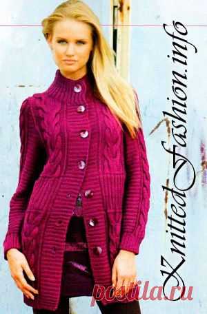 Длинный жакет с косами - KnittedFashion.info - Модное Вязание