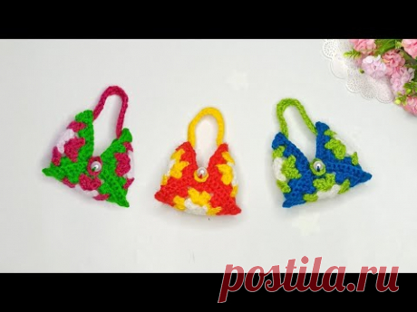 🌸Как связать маленькую яркую сумочку для куколки крючком  квадратным мотивом 🌸