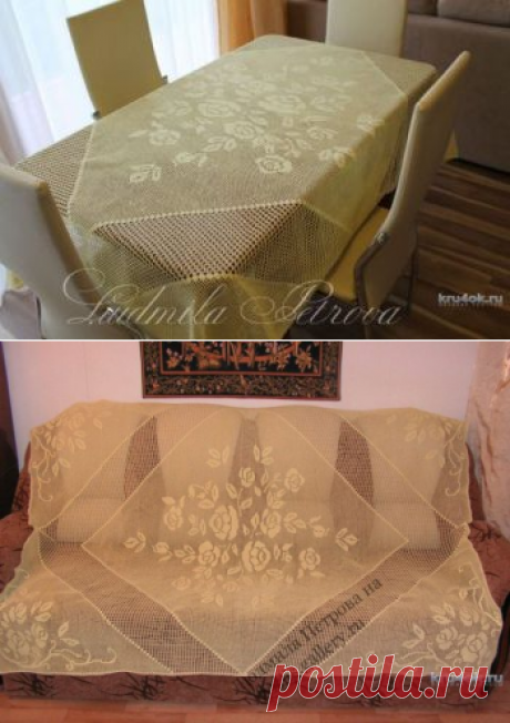 Вязаная крючком скатерть Чайная роза