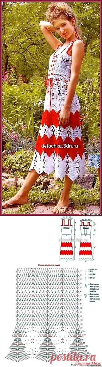 Красно-белый сарафан для девочки подростка. - Все в ажуре... (вязание крючком) - Страна Мам