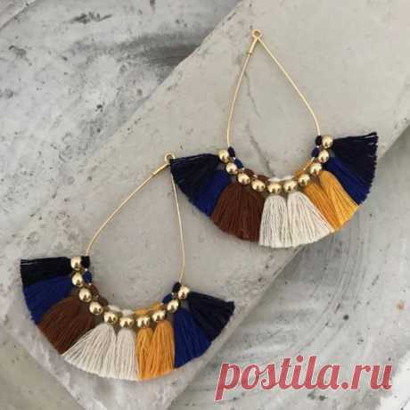 Boucles doreilles de Boho Bohème frange pompon en broderie de