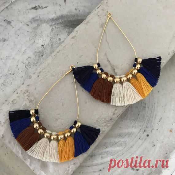 Boucles doreilles de Boho Bohème frange pompon en broderie de