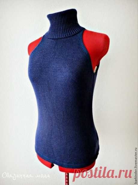 Вязаный топ с американской проймой &quot; Американка&quot; - тёмно-синий,однотонный