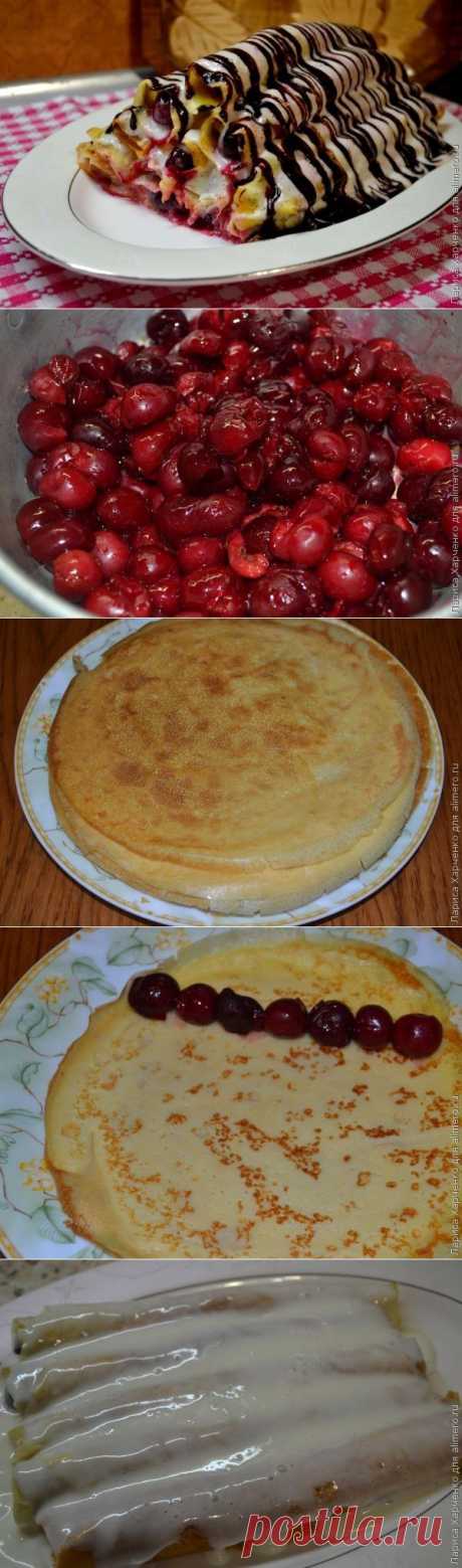 Блинный тортик с вишневой начинкой