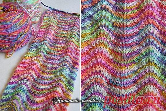 Радужный шарф волнами спицами - Handmade-Paradise