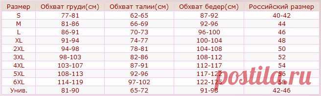 РАЗМЕРНАЯ ТАБЛИЦА