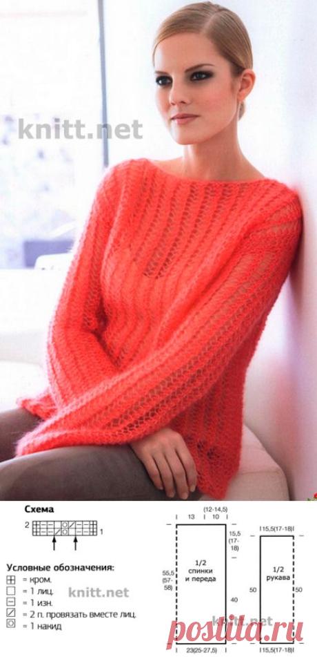 Ажурный пуловер из тонкой пряжи | knitt.net | Все о вязании