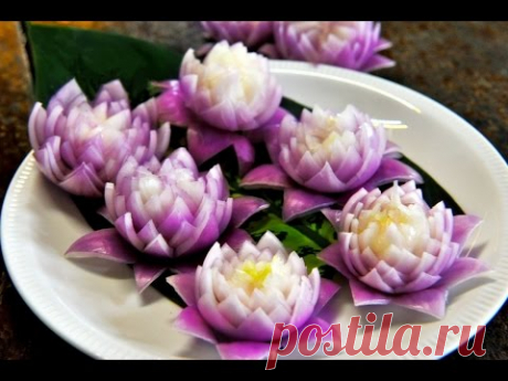 How to Make Red Onion Lotus Flower หัวหอมทอดรูปดอกไม้ Fried Onion Ring Flower Shape