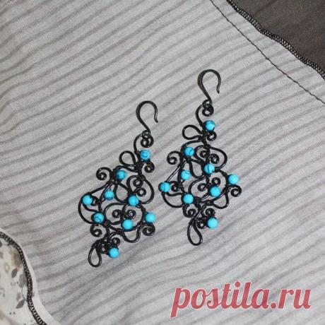 #серьги черненая #медь #бирюза Эту и другие работы можно заказать vk.com/kaffclub @_flamens_ #_flamens_ #copper #turquoise #blue #etsy #etsyseller #etsyjewelry #jewelry #boho #bohochic #style #etsyflamens #vk #nightlife #youth #earrings #graceful