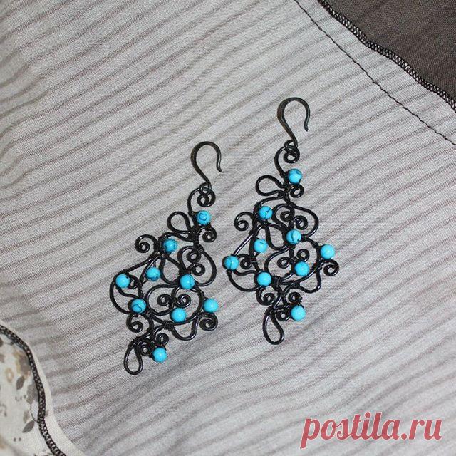 #серьги черненая #медь #бирюза Эту и другие работы можно заказать vk.com/kaffclub @_flamens_ #_flamens_ #copper #turquoise #blue #etsy #etsyseller #etsyjewelry #jewelry #boho #bohochic #style #etsyflamens #vk #nightlife #youth #earrings #graceful