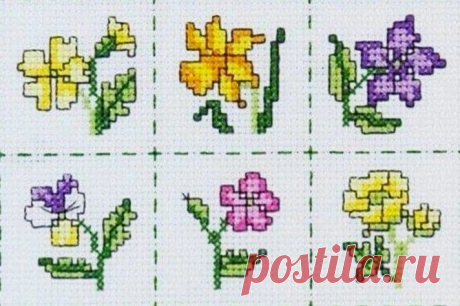cross stitch flowers are arranged in squares