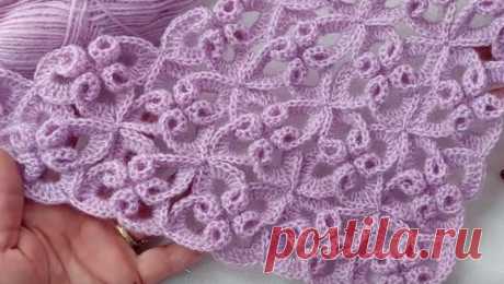 Шаль крючком. Мотив "Мидии" крючком для шали.#шалькрючком#шальизмотивов#