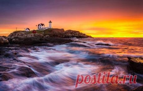 Обои маяк, здание, пейзаж, рассвет, скалы картинки на рабочий стол, раздел пейзажи - скачать