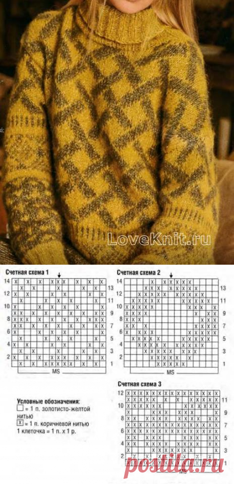 Цветной свитер с высоким воротником схема спицами » Люблю Вязать