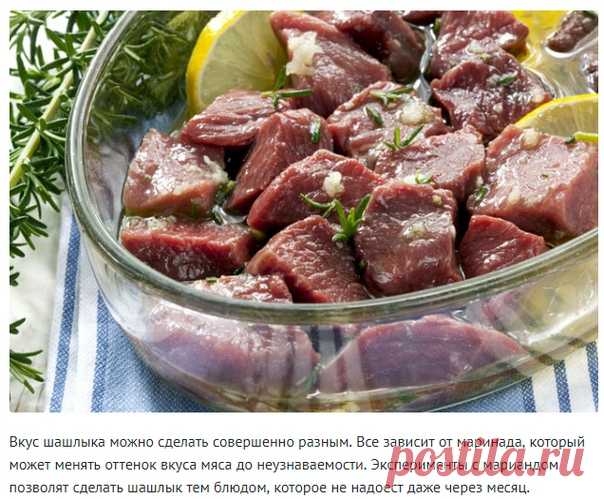 10 вкусных необычных способов замариновать шашлык! 

Вкус шашлыка можно сделать совершенно разным. Все зависит от маринада, который может менять оттенок вкуса мяса до неузнаваемости. Эксперименты с маринадом позволят сделать шашлык тем блюдом, которое не надоест даже через месяц.