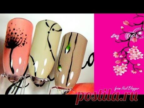 Тонкие линии на ногтях.Цветы.Простой дизайн гель лаком