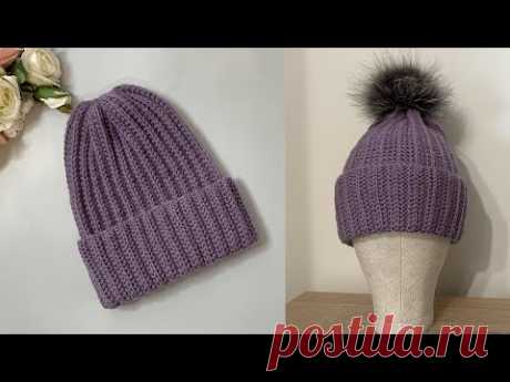 ЭТО НЕВЕРОЯТНО ПРОСТО - ШАПКА РЕЗИНКА СПИЦАМИ НА ЛЮБОЙ ВОЗРАСТ ! KNITTEDHAT