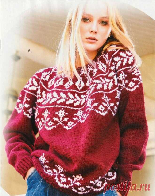 ДЖЕМПЕРЫ С КРУГЛОЙ КОКЕТКОЙ ЖАККАРД. ЛОПАПЕЙСА. | Копилка узоров (Вязание спицами) | Дзен