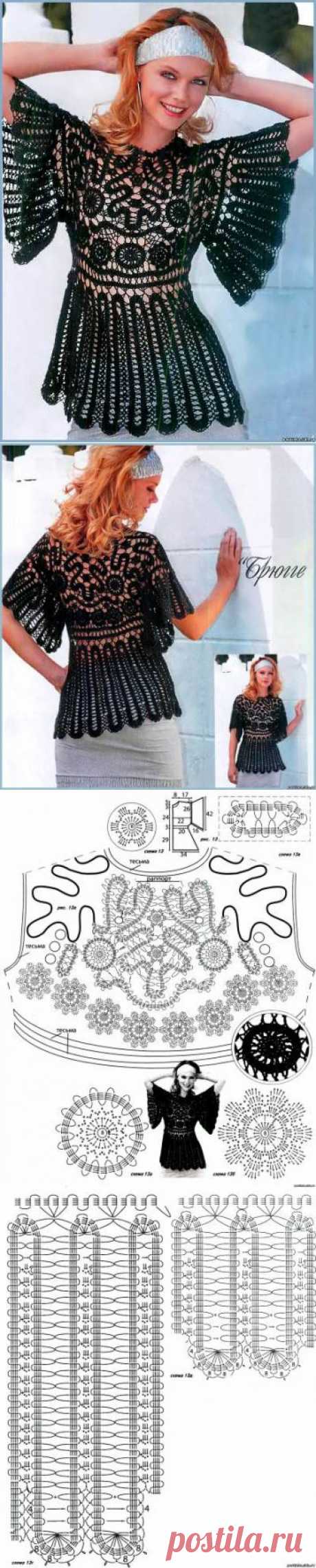Эффектный блузон . Схема вязания крючком. - Схемы вязания кофты - Схемы для вязания - Уроки вязания крючком - Вязание крючком, мотивы, схемы для вязания крючком