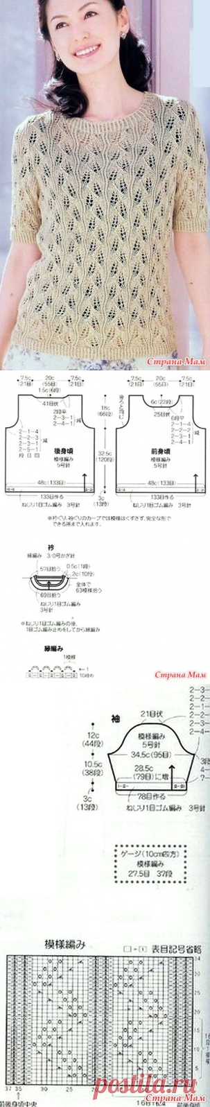 Ажурный джемпер с короткими рукавами. Спицы. - ВЯЗАНАЯ МОДА+ ДЛЯ НЕМОДЕЛЬНЫХ ДАМ - Страна Мам