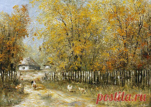 "Осень в селе" подрамник 50х70\в раме 68х88\масло\холст\авторская\под заказ